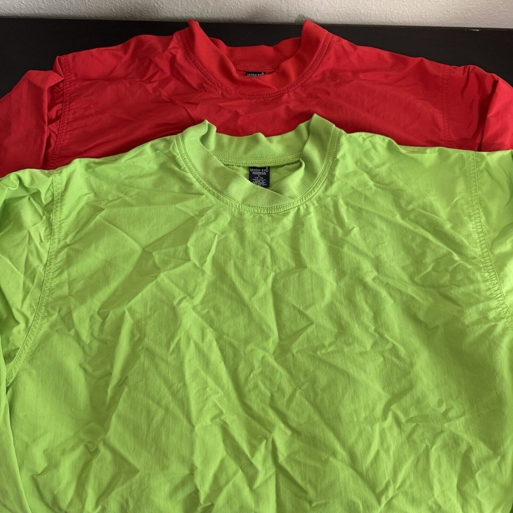 (2) Lands End Womens Nylon Lightweight Pullover‎ Windbreaker Jacket Large Red